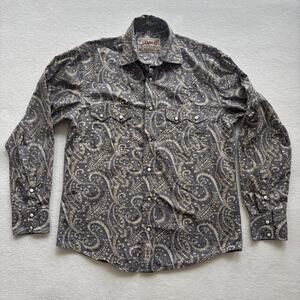 Rafter C Cowboy Collection Men Small Shirt‎ Long Sleeve Paisley Pearl Snap Gray